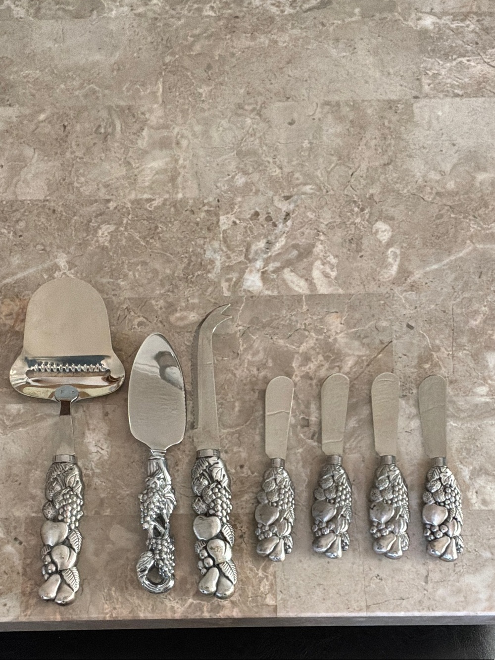Silver Fruit Themed Decorative Cheese Serving Set